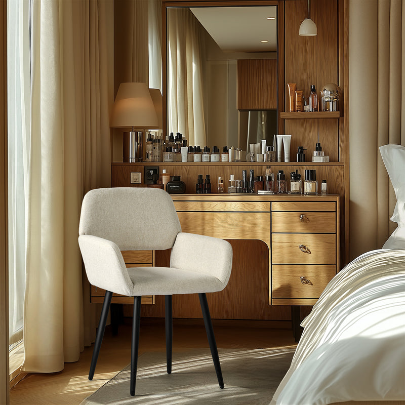 Set of 2 Scandinavian dining room chairs in beige fabric with black legs MAYFAIR BEIGE