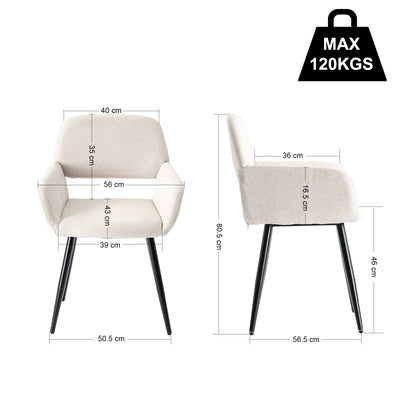 Set of 2 Scandinavian dining room chairs in beige fabric with black legs MAYFAIR BEIGE