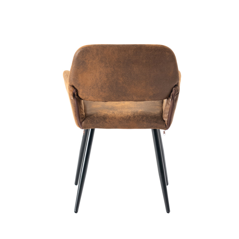 Set of 2 industrial style dining chairs in retro brown fabric with black legs MAYFAIR SUEDE BROWN