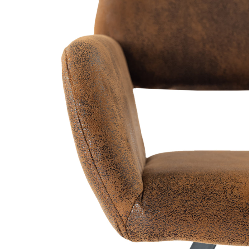 Set of 2 industrial style dining chairs in retro brown fabric with black legs MAYFAIR SUEDE BROWN