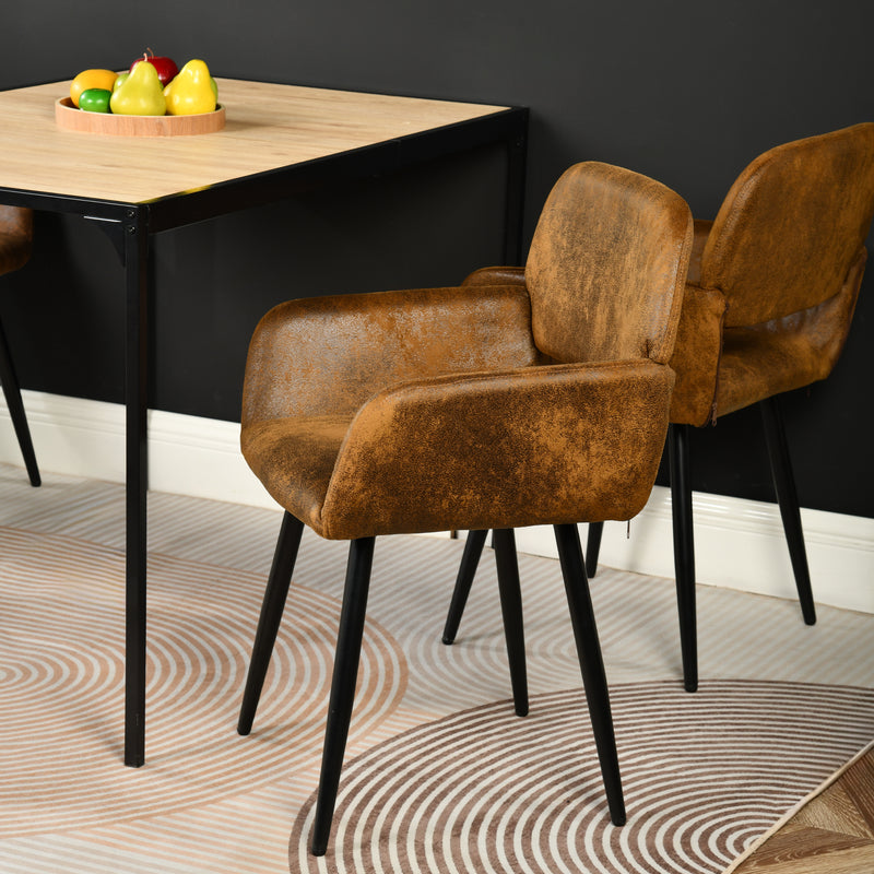 Set of 2 industrial style dining chairs in retro brown fabric with black legs MAYFAIR SUEDE BROWN