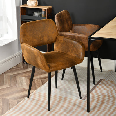 Set of 2 industrial style dining chairs in retro brown fabric with black legs MAYFAIR SUEDE BROWN