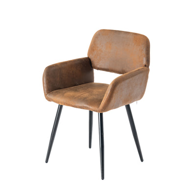 Set of 2 industrial style dining chairs in retro brown fabric with black legs MAYFAIR SUEDE BROWN