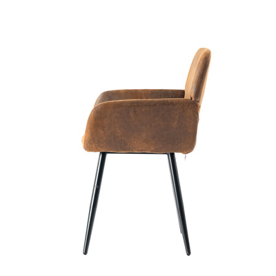 Set of 2 industrial style dining chairs in retro brown fabric with black legs MAYFAIR SUEDE BROWN