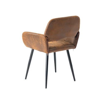 Set of 2 industrial style dining chairs in retro brown fabric with black legs MAYFAIR SUEDE BROWN