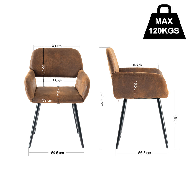 Set of 2 industrial style dining chairs in retro brown fabric with black legs MAYFAIR SUEDE BROWN