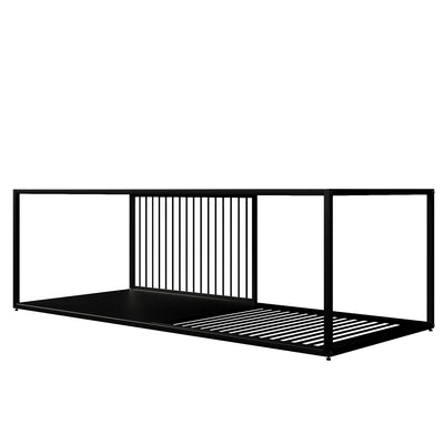 Table Basse Rectangulaire Noire avec Plateau en Verre Trempé Effet Marbre et Étagère Inférieure (110x48x35cm) MALLEAT