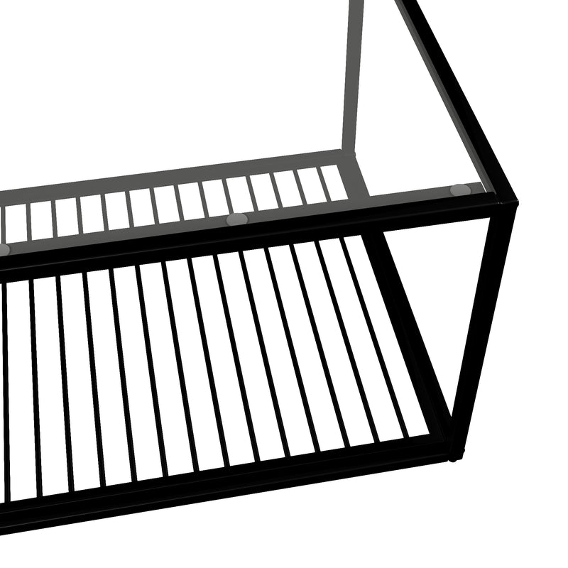 Table Basse Rectangulaire Noire avec Plateau en Verre Trempé Effet Marbre et Étagère Inférieure (110x48x35cm) MALLEAT