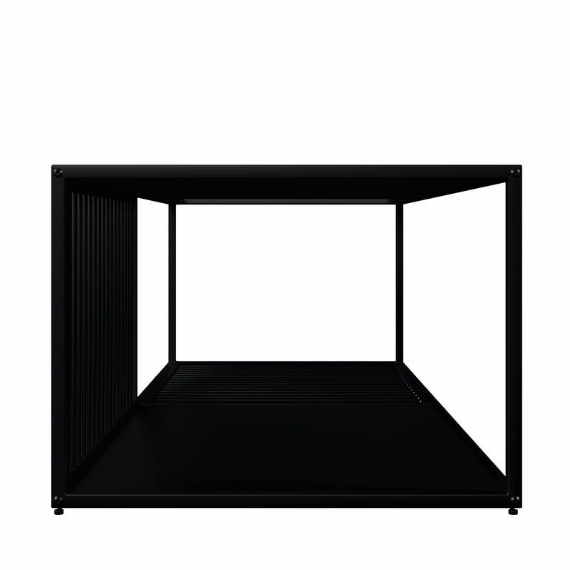 Table Basse Rectangulaire Noire avec Plateau en Verre Trempé Effet Marbre et Étagère Inférieure (110x48x35cm) MALLEAT