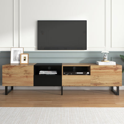 Meuble TV Moderne avec Rangement Intégré - Effet Bois Naturel et Noir MODAI