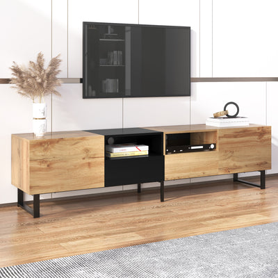 Meuble TV Moderne avec Rangement Intégré - Effet Bois Naturel et Noir MODAI