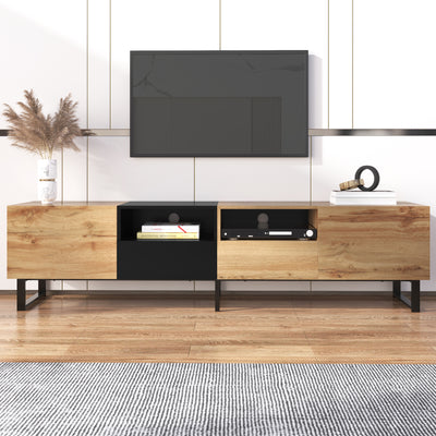 Meuble TV Moderne avec Rangement Intégré - Effet Bois Naturel et Noir MODAI