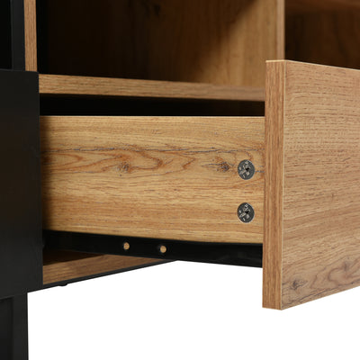 Meuble TV Moderne avec Rangement Intégré - Effet Bois Naturel et Noir MODAI