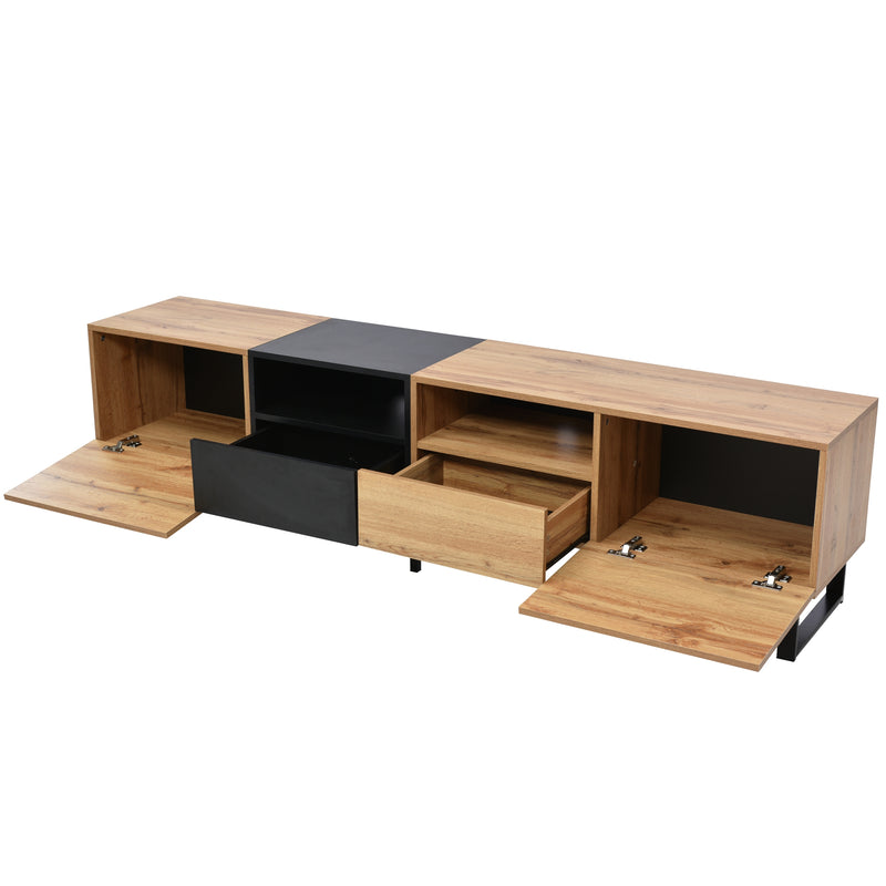 Meuble TV Moderne avec Rangement Intégré - Effet Bois Naturel et Noir MODAI