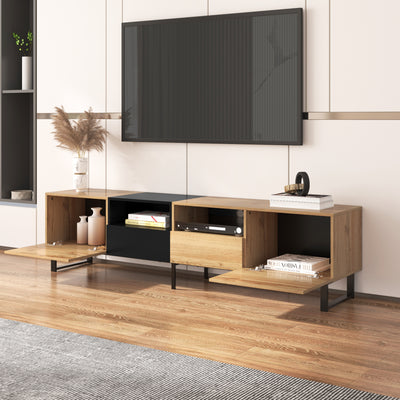 Meuble TV Moderne avec Rangement Intégré - Effet Bois Naturel et Noir MODAI