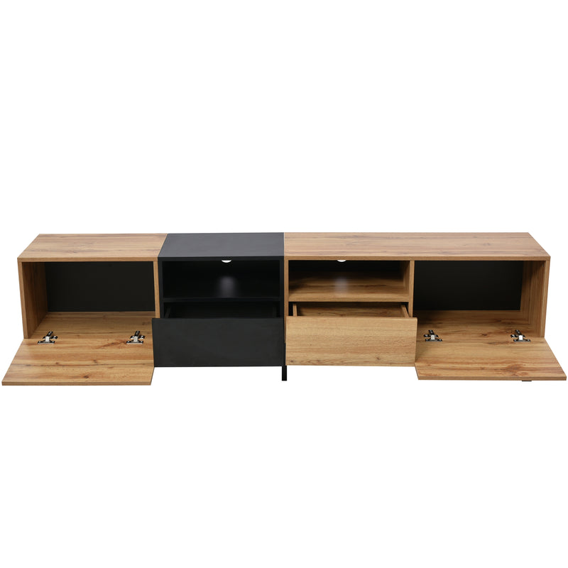 Meuble TV Moderne avec Rangement Intégré - Effet Bois Naturel et Noir MODAI