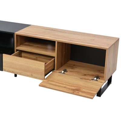 Meuble TV Moderne avec Rangement Intégré - Effet Bois Naturel et Noir MODAI