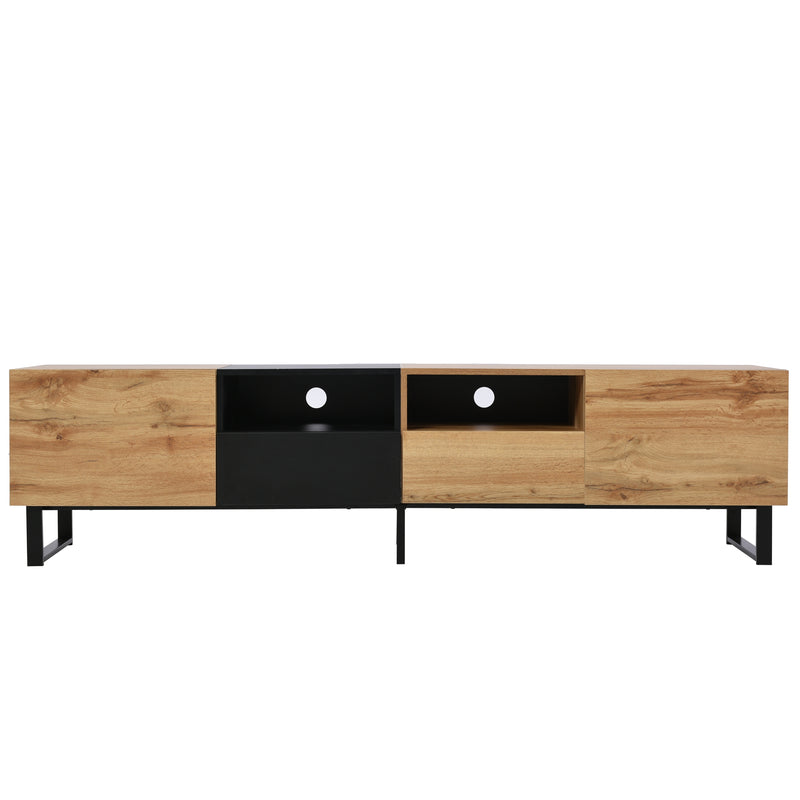 Meuble TV Moderne avec Rangement Intégré - Effet Bois Naturel et Noir MODAI
