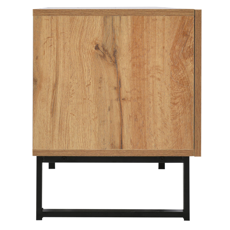 Meuble TV Moderne avec Rangement Intégré - Effet Bois Naturel et Noir MODAI