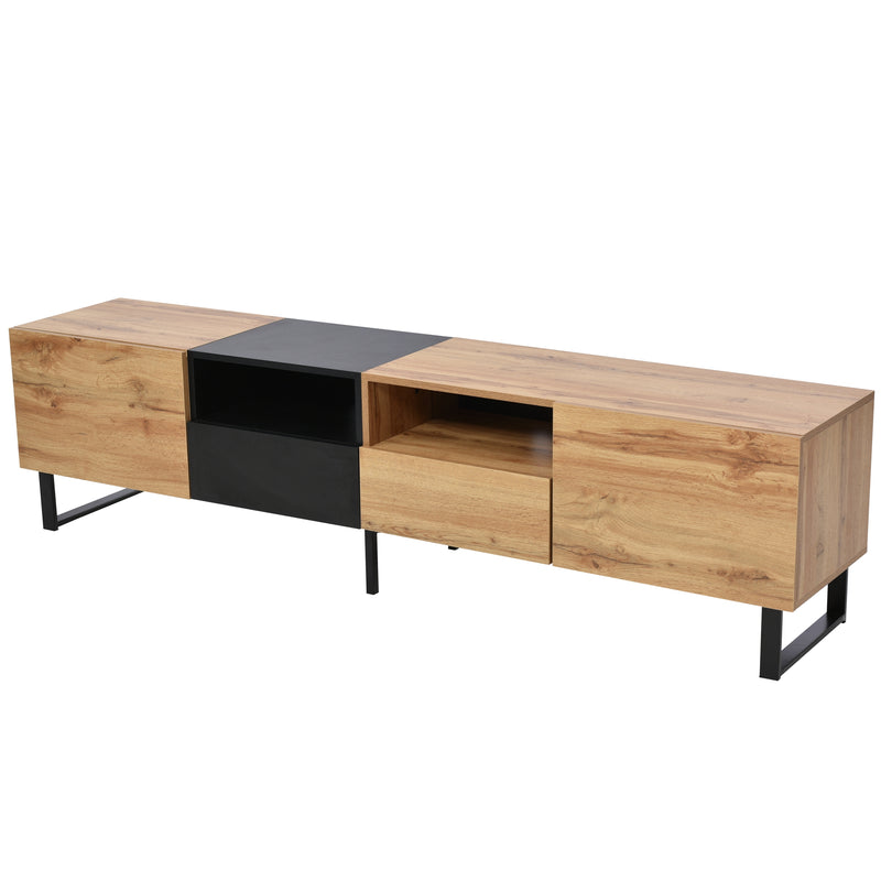 Meuble TV Moderne avec Rangement Intégré - Effet Bois Naturel et Noir MODAI