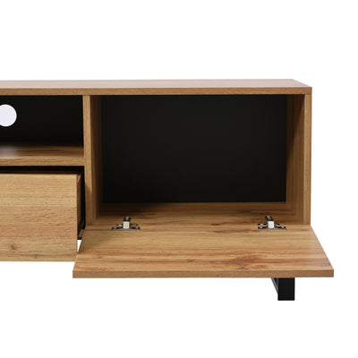 Meuble TV Moderne avec Rangement Intégré - Effet Bois Naturel et Noir MODAI