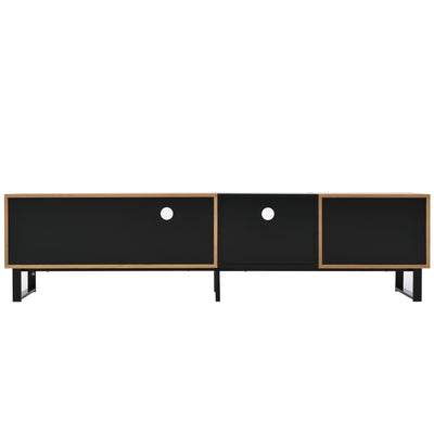 Meuble TV Moderne avec Rangement Intégré - Effet Bois Naturel et Noir MODAI