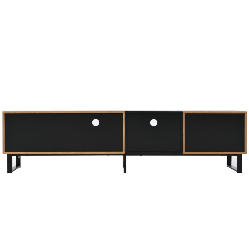 Meuble TV Moderne avec Rangement Intégré - Effet Bois Naturel et Noir MODAI
