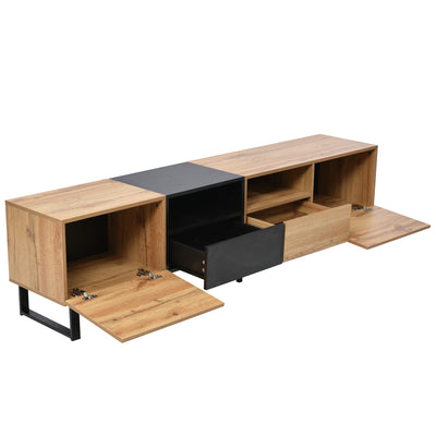 Meuble TV Moderne avec Rangement Intégré - Effet Bois Naturel et Noir MODAI
