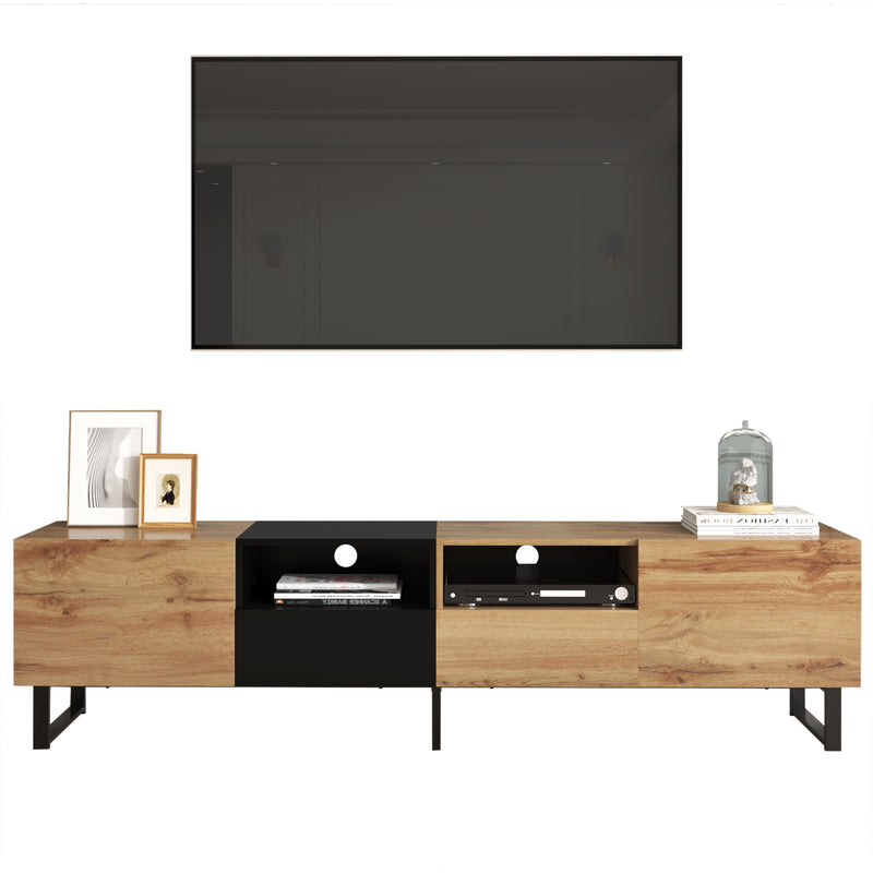 Meuble TV Moderne avec Rangement Intégré - Effet Bois Naturel et Noir MODAI