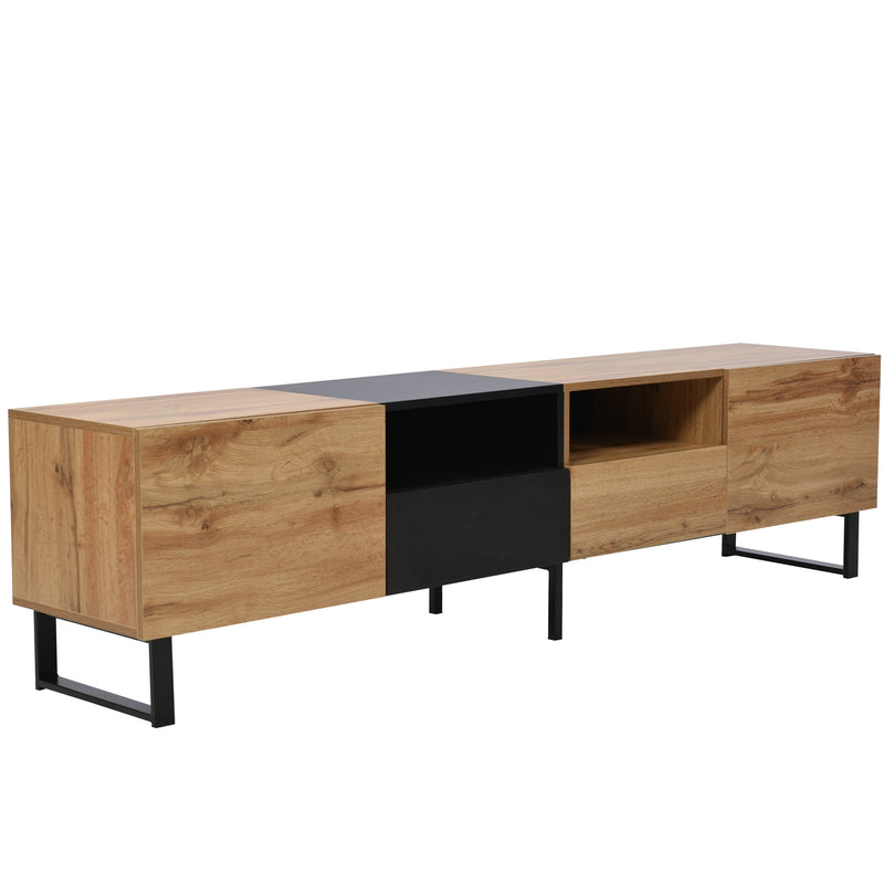 Meuble TV Moderne avec Rangement Intégré - Effet Bois Naturel et Noir MODAI