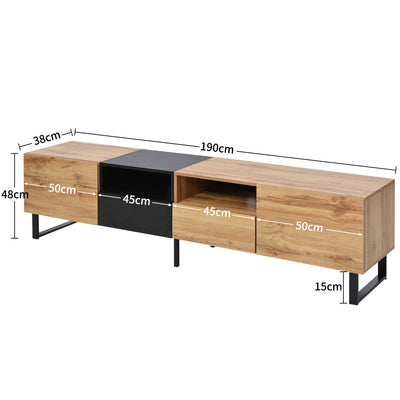 Meuble TV Moderne avec Rangement Intégré - Effet Bois Naturel et Noir MODAI