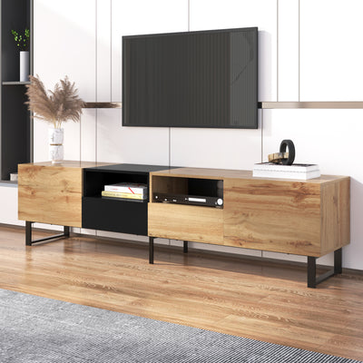 Meuble TV Moderne avec Rangement Intégré - Effet Bois Naturel et Noir MODAI