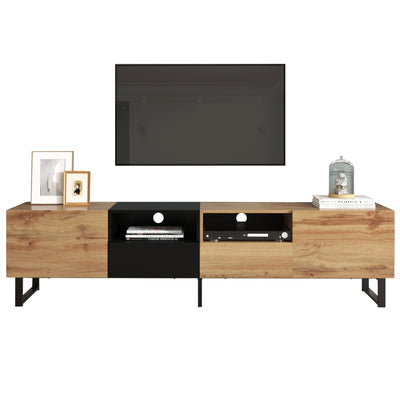 Meuble TV Moderne avec Rangement Intégré - Effet Bois Naturel et Noir MODAI