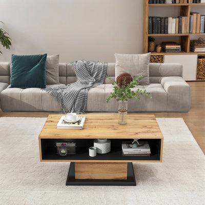 Table Basse Moderne avec Rangement - Effet Chêne Naturel et Anthracite EINPHATH