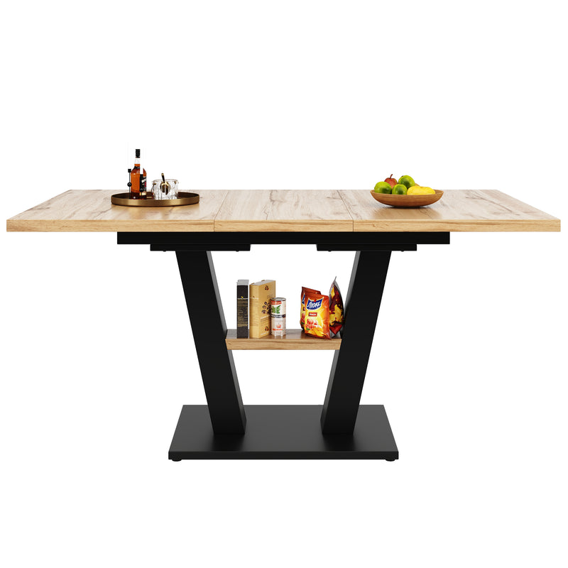 Table de Salle à Manger Extensible en MDF Effet Bois et Métal Noir – Design Moderne (118-157cm) MURLID