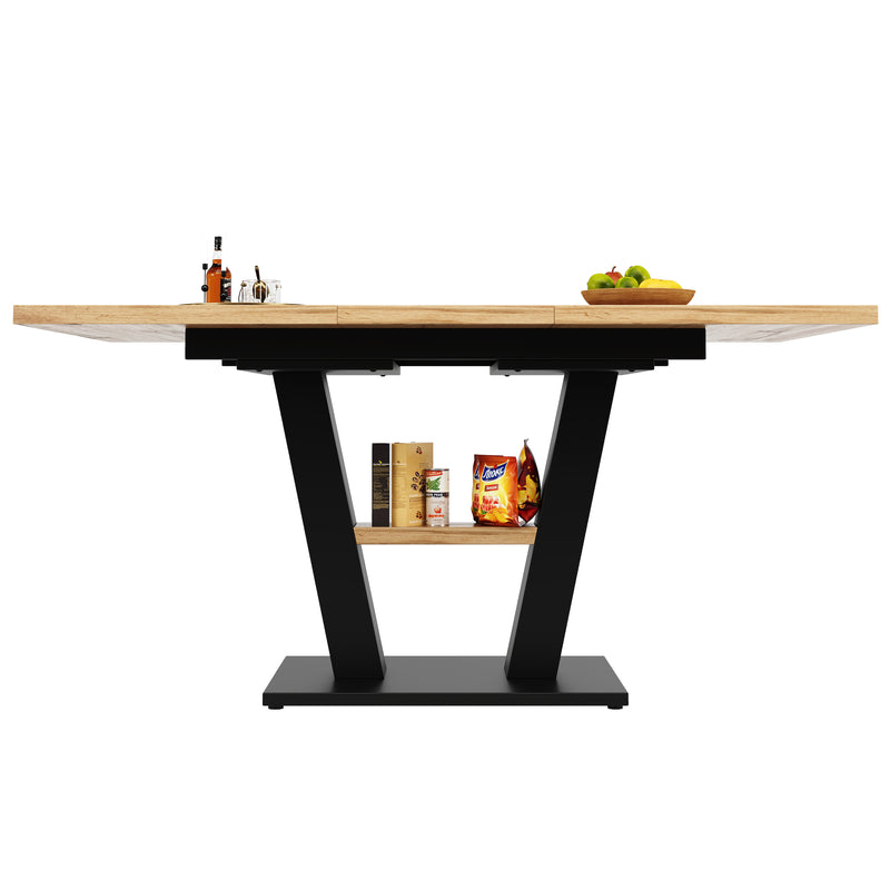 Table de Salle à Manger Extensible en MDF Effet Bois et Métal Noir – Design Moderne (118-157cm) MURLID