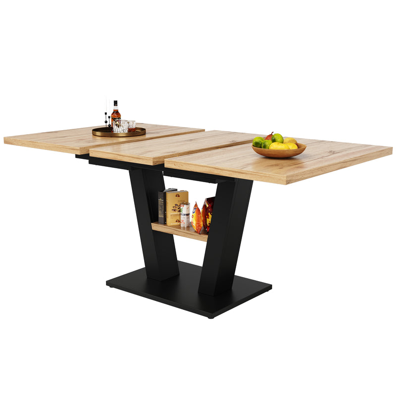 Table de Salle à Manger Extensible en MDF Effet Bois et Métal Noir – Design Moderne (118-157cm) MURLID