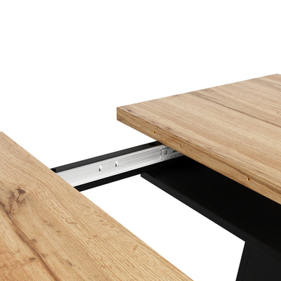 Table de Salle à Manger Extensible en MDF Effet Bois et Métal Noir – Design Moderne (118-157cm) MURLID