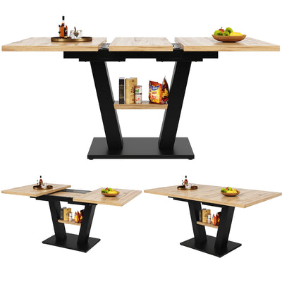 Table de Salle à Manger Extensible en MDF Effet Bois et Métal Noir – Design Moderne (118-157cm) MURLID