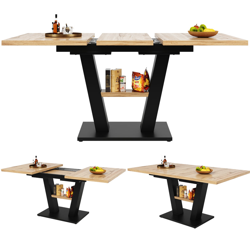 Table de Salle à Manger Extensible en MDF Effet Bois et Métal Noir – Design Moderne (118-157cm) MURLID