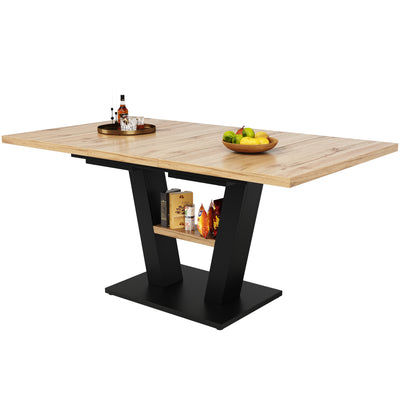 Table de Salle à Manger Extensible en MDF Effet Bois et Métal Noir – Design Moderne (118-157cm) MURLID