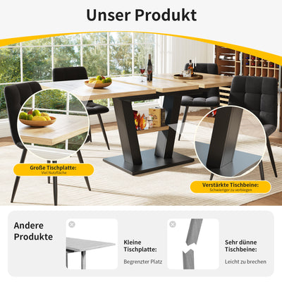 Table de Salle à Manger Extensible en MDF Effet Bois et Métal Noir – Design Moderne (118-157cm) MURLID