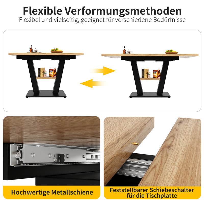 Table de Salle à Manger Extensible en MDF Effet Bois et Métal Noir – Design Moderne (118-157cm) MURLID