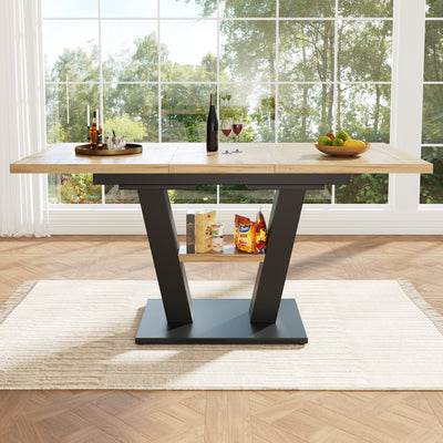 Table de Salle à Manger Extensible en MDF Effet Bois et Métal Noir – Design Moderne (118-157cm) MURLID