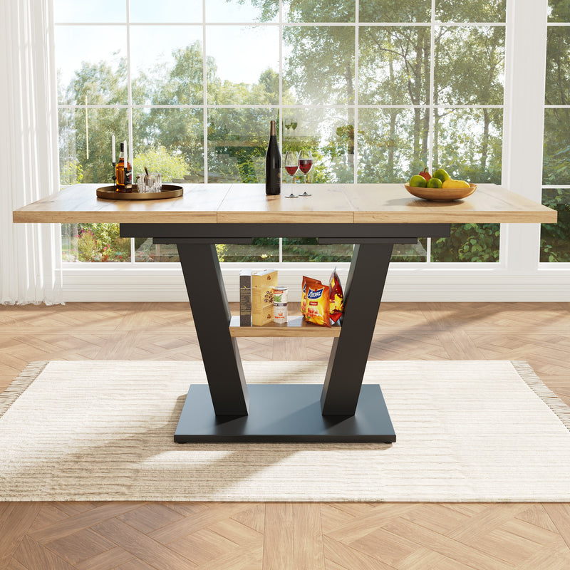 Table de Salle à Manger Extensible en MDF Effet Bois et Métal Noir – Design Moderne (118-157cm) MURLID