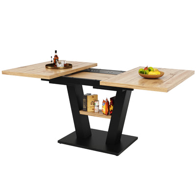 Table de Salle à Manger Extensible en MDF Effet Bois et Métal Noir – Design Moderne (118-157cm) MURLID