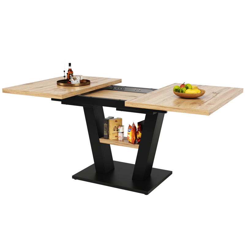 Table de Salle à Manger Extensible en MDF Effet Bois et Métal Noir – Design Moderne (118-157cm) MURLID