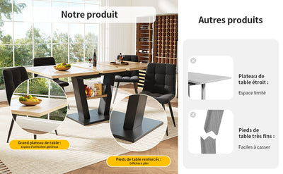 Table de Salle à Manger Extensible en MDF Effet Bois et Métal Noir – Design Moderne (118-157cm) MURLID