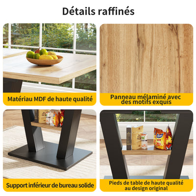 Table de Salle à Manger Extensible en MDF Effet Bois et Métal Noir – Design Moderne (118-157cm) MURLID