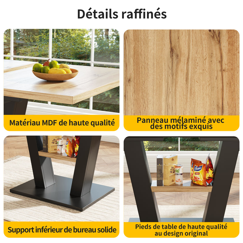 Table de Salle à Manger Extensible en MDF Effet Bois et Métal Noir – Design Moderne (118-157cm) MURLID